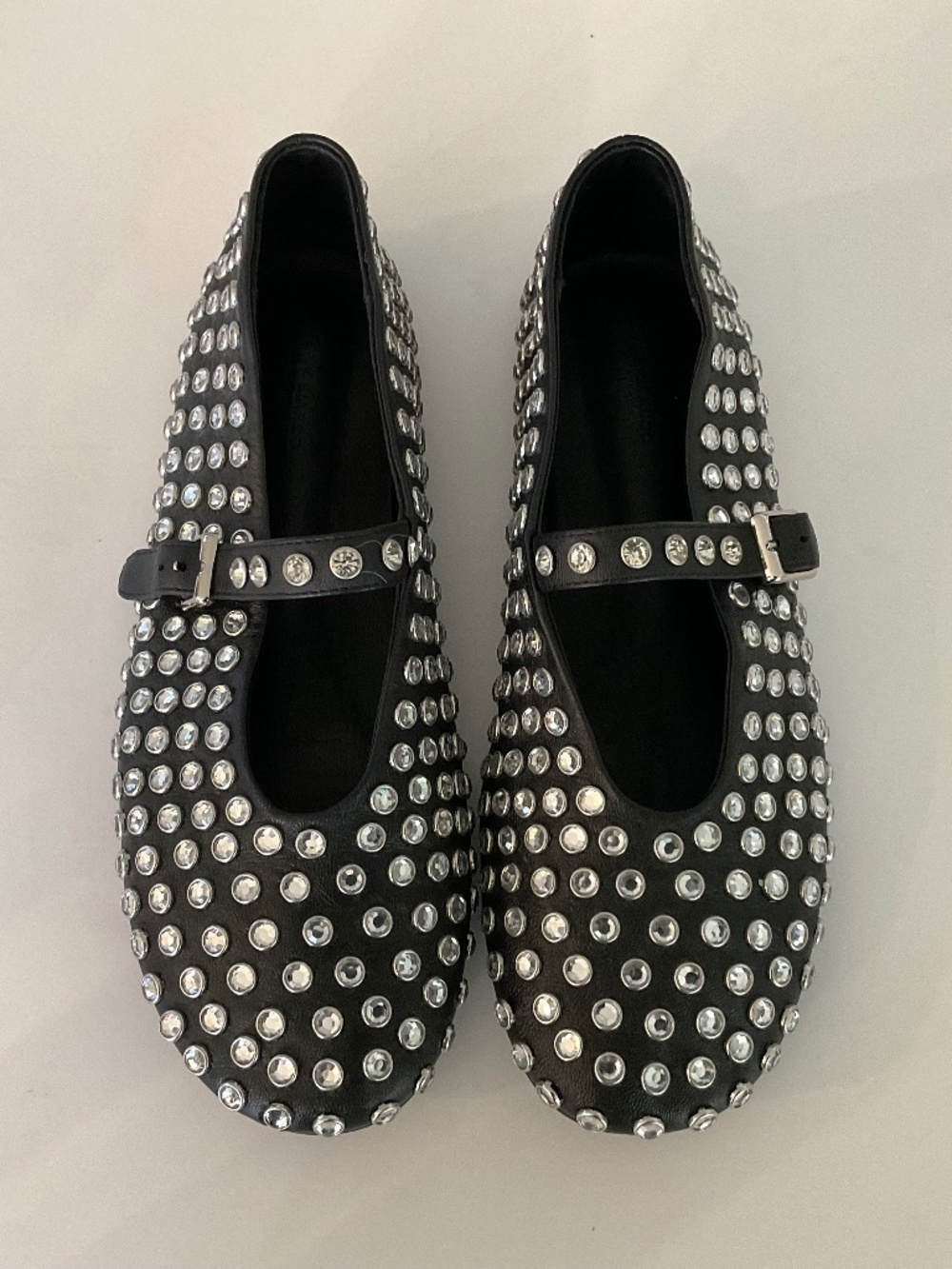 TONY BIONCO Miami Nappa Flats Crystal Embellished in Black Leather Size 8.5